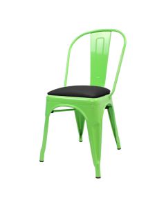 Profile view of green Tolix chair with dome seat