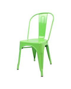 Profile view of green Tolix side chair