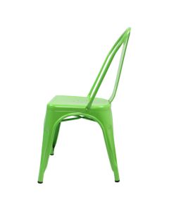 Profile view of green Tolix side chair