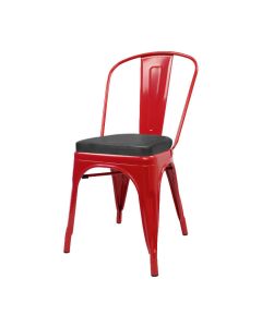 Profile view of red Tolix chair with box seat