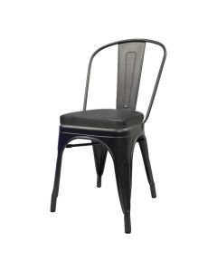 Profile view of matte gun metal Tolix chair with box seat