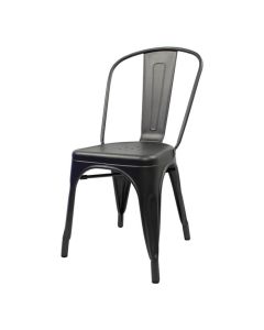 Profile view of matte gun metal Tolix side chair