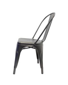 Profile view of matte gun metal Tolix side chair