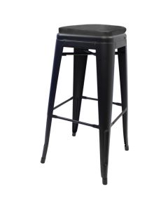 Profile view of matte black Tolix bar stool with box seat