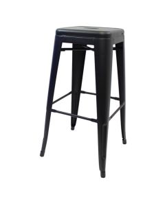 Profile view of matte black Tolix bar stool