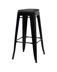 Profile view of gloss black Tolix bar stool with box seat