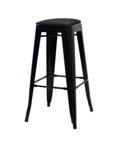 Profile view of gloss black Tolix bar stool with dome seat