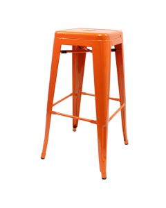 Profile view of orange Tolix bar stool
