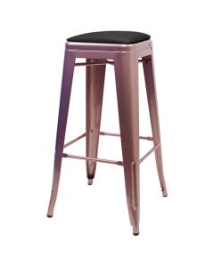 Profile view of rose gold Tolix bar stool with dome seat