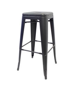 Profile view of matte gun metal Tolix bar stool
