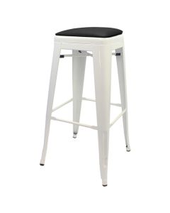 Profile view of white Tolix bar stool with dome seat