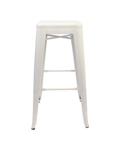 Profile view of white Tolix bar stool