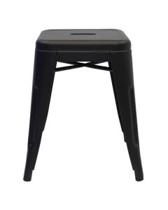 Profile view of matte black Tolix low stool