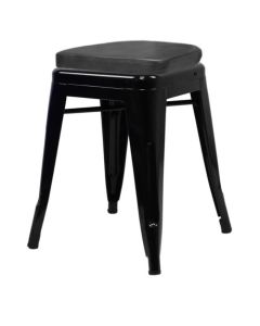 Profile view of gloss black Tolix low stool with box seat