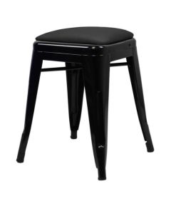 Profile view of gloss black Tolix low stool with dome seat