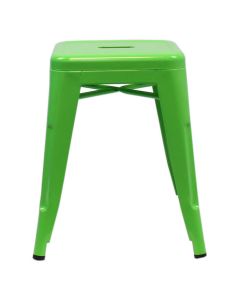 Profile view of green Tolix low stool