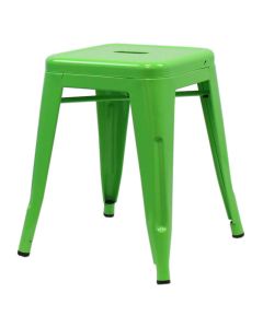 Profile view of green Tolix low stool