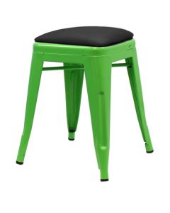 Profile view of green Tolix low stool with dome seat