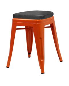 Profile view of orange Tolix low stool with box seat