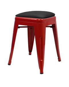 Profile view of red Tolix low stool with dome seat