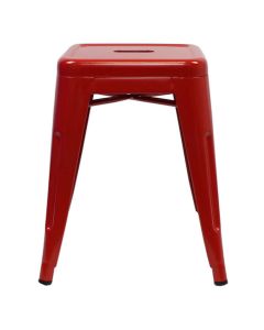 Profile view of red Tolix low stool