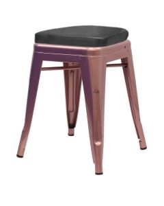 Profile view of rose gold Tolix low stool with box seat