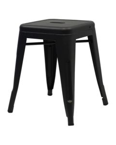 Profile view of matte gun metal Tolix low stool