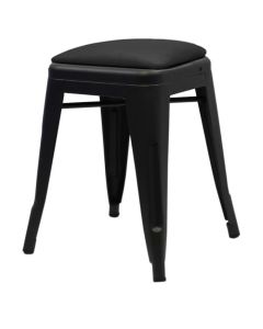 Profile view of matte gun metal Tolix low stool with dome seat