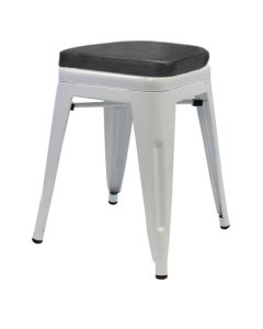 Profile view of white Tolix low stool with box seat