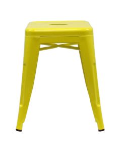 Profile view of yellow Tolix low stool
