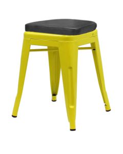 Profile view of yellow Tolix low stool with box seat