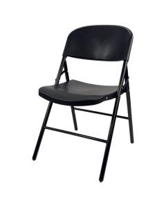 Profile view of black Apollo plastic folding chair