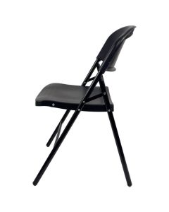 Profile view of black Apollo plastic folding chair