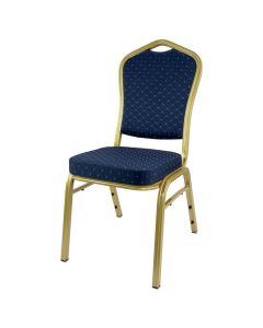 Profile view of blue aluminium diamond stacking chair