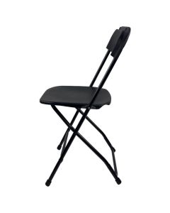 Profile view of black economy plastic folding chair