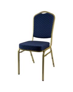 Profile view of blue steel diamond stacking chair