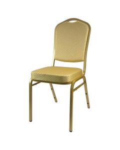 Profile view of gold steel diamond stacking chair