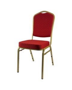 Profile view of red steel diamond stacking chair