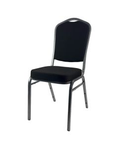 Profile view of black steel diamond stacking chair