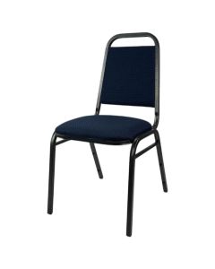 Profile view of blue economy steel stacking chair
