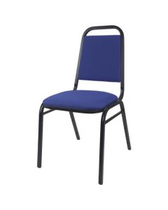 Profile view of blue economy steel stacking chair