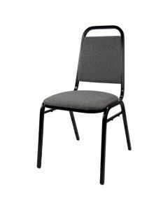 Profile view of grey economy steel stacking chair