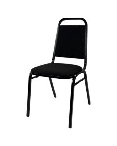 Profile view of black economy steel stacking chair
