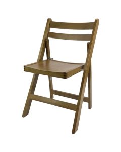 Profile view of rustic Helios folding chair