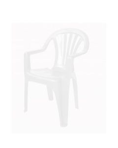 Profile view of white Pals plastic chair