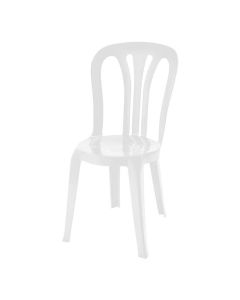 Profile view of white Garrotxa plastic chair