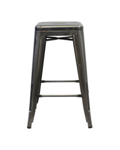 Profile view of industrial grey Tolix breakfast bar stool