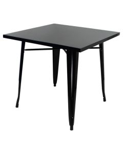 Profile view of gloss black Tolix dining table