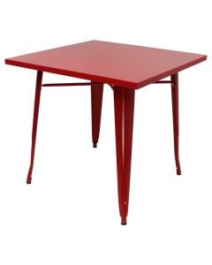 Profile view of red Tolix dining table