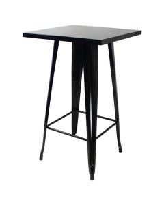 Profile view of gloss black Tolix bar table